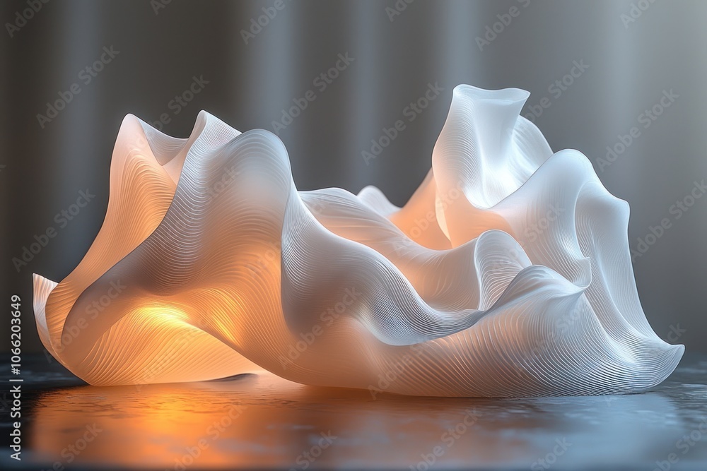 Poster abstract white sculptural form with internal light source