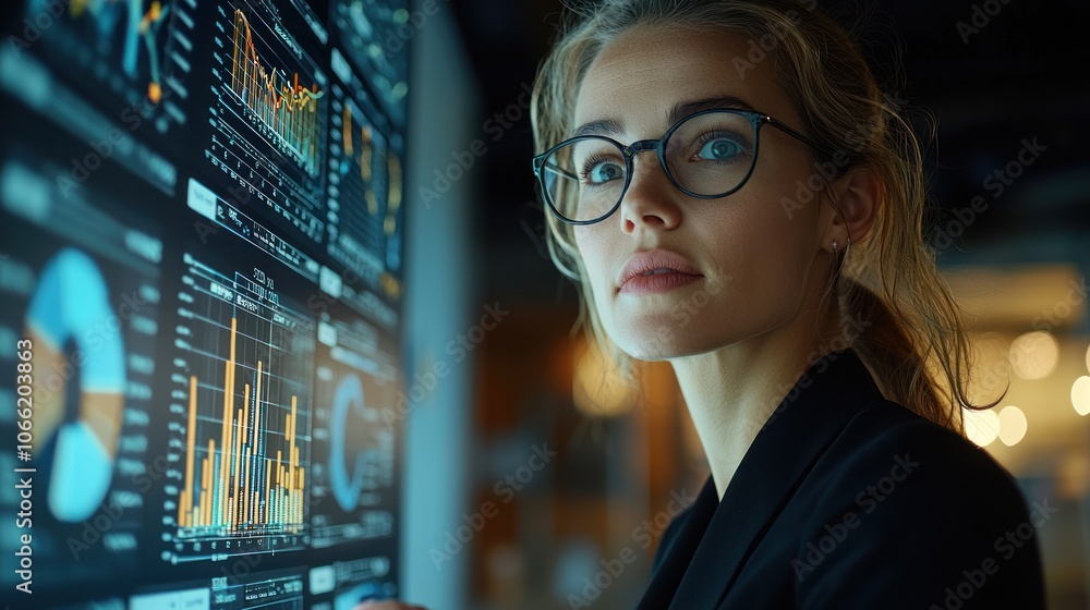 Aufkleber businesswoman analyzing data on a computer screen