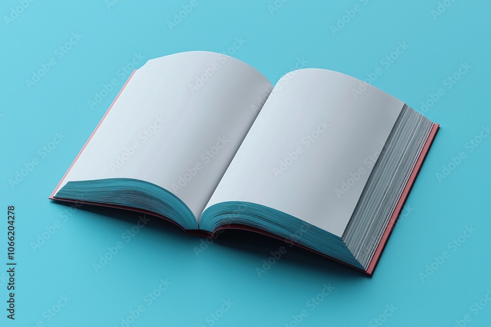 Poster open book with blank pages on a turquoise background