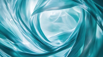 Obraz premium Delicate blue fabrics spiral together, merging shades and textures that evoke a tranquil underwater world, capturing the fluidity of movement in a serene, dreamlike composition.