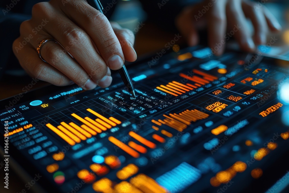 Poster Close-up of a Hand Interacting with a Financial Data Display