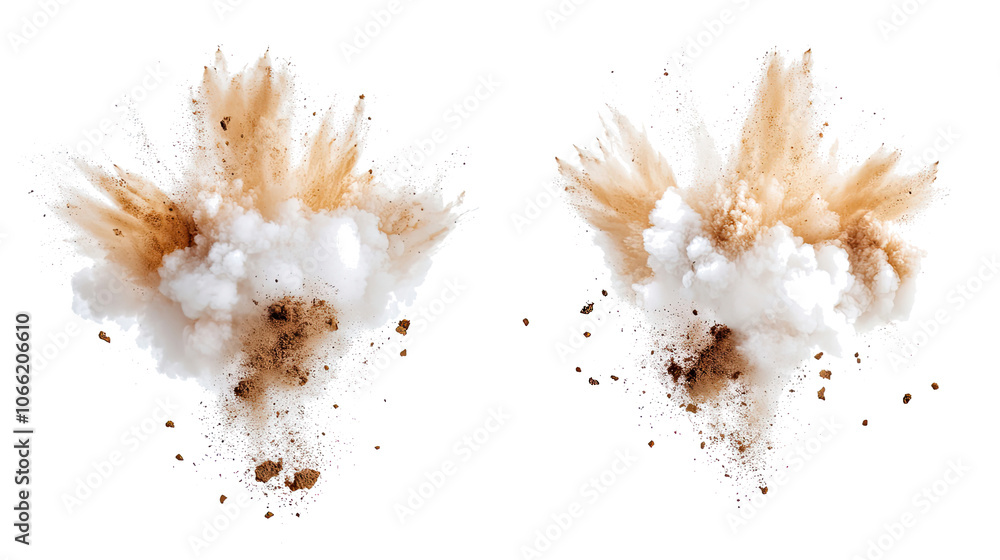 Aufkleber sand explosions with dirt clouds isolated on a transparent background generative ai