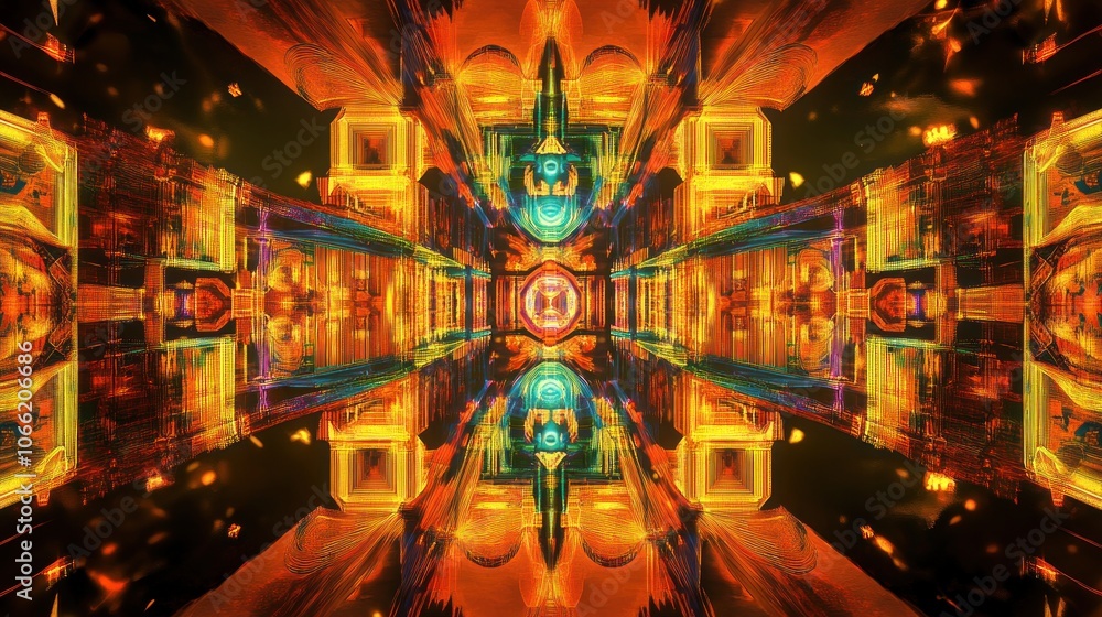 Aufkleber abstract digital art of a glowing geometric structure