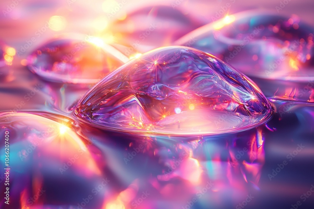 Poster abstract iridescent sphere with colorful light reflections