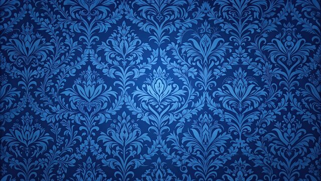 Fototapeta Elegant Victorian damask pattern in royal blue, vintage, intricate, ornate, floral, regal, luxury, textile, background