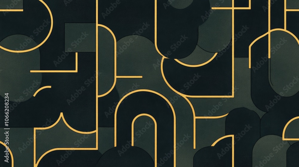 Poster abstract geometric shapes with yellow lines on dark background