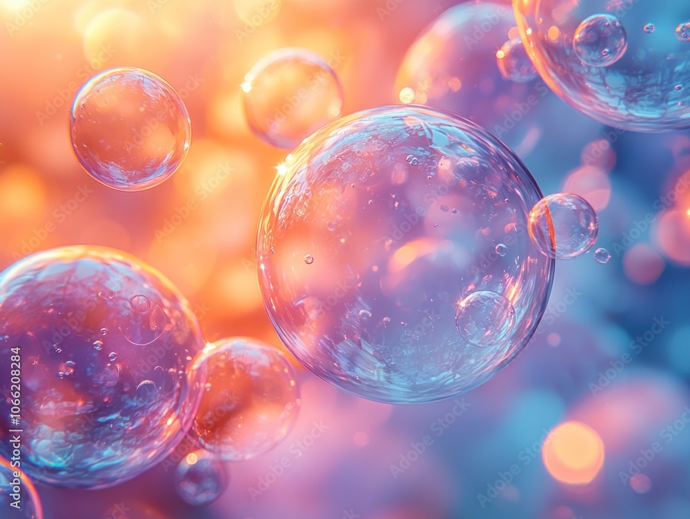 Poster abstract bubble close-up with rainbow shimmer and blurred background