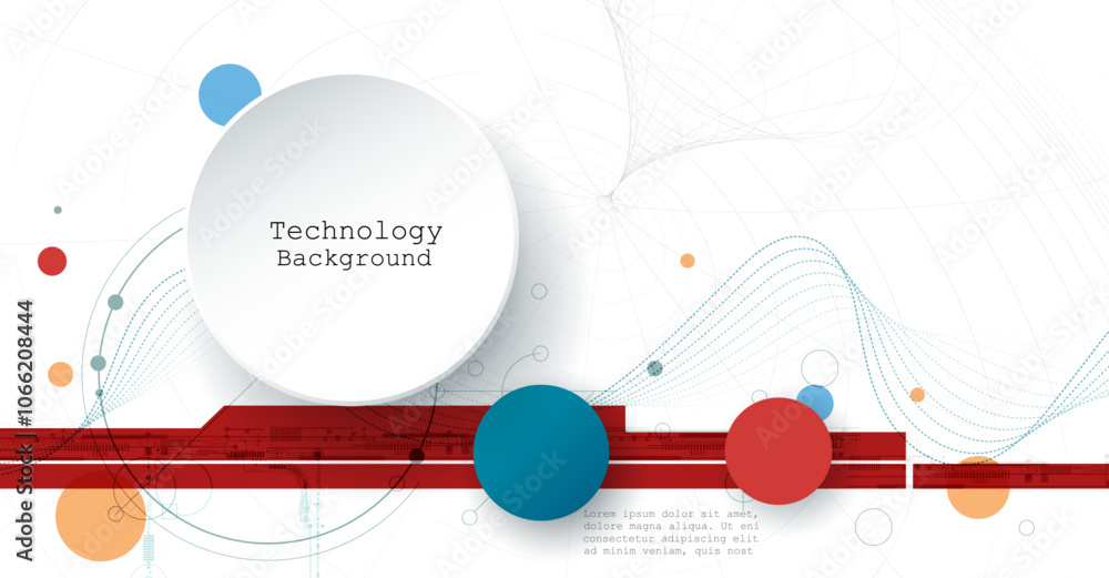 Fototapete vector illustration abstract modern technology design. white circle, geometric shape, wave wireframe