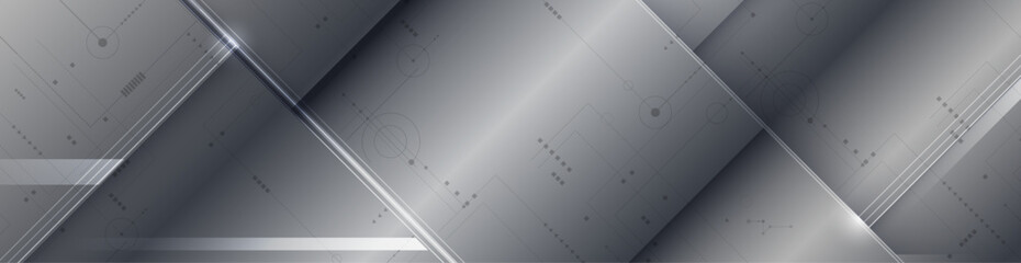Obraz premium Vector Abstract circuit board pattern on metallic shape, grey metal - steel, texture, silver color background. Illustration modern design, technology and futuristic concept for wallpaper background