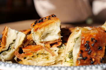 Traditional Turkish Cuisine Pastries borek on a plate 