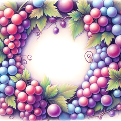Obraz premium 포도 일러스트 프레임, 테두리, 파스텔화 (Grape illustration frame, border, pastel painting)