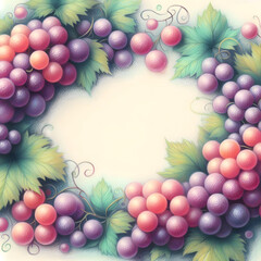 Fototapeta premium 포도 일러스트 프레임, 테두리, 파스텔화 (Grape illustration frame, border, pastel painting)
