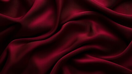 Fototapeta premium A close-up of rich, flowing burgundy satin fabric displaying elegant drapes and textures.