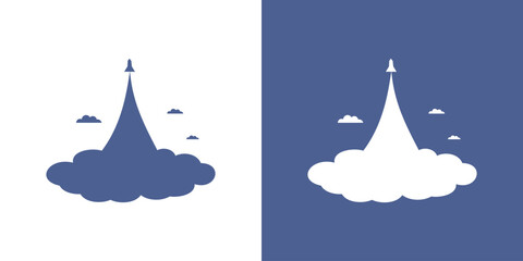Rocket launch with smoke cloud silhouette logo icon vector design isolated