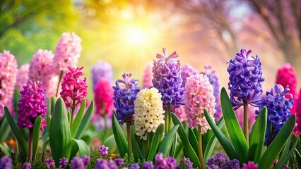 Fototapeta premium Dreamy garden showcasing elegant hyacinth blooms , Hyacinth, blooms, flowers, garden, dreamy, elegant, nature, spring