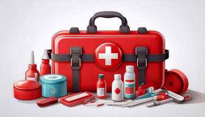 Fototapeta premium Emergency Kit with Supplies for Safety and Preparedness 