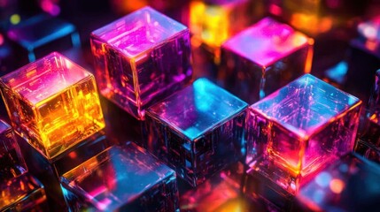 Fototapeta premium Colorful Glass Cubes with Neon Lights