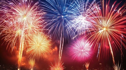 Fototapeta premium Colorful Fireworks Display in Night Sky