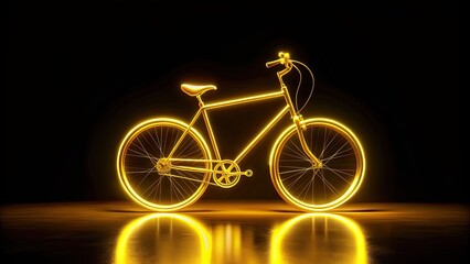 Fototapeta premium Bicycle glowing in yellow neon hologram style against black background , futuristic, technology, transport, biking, cycling