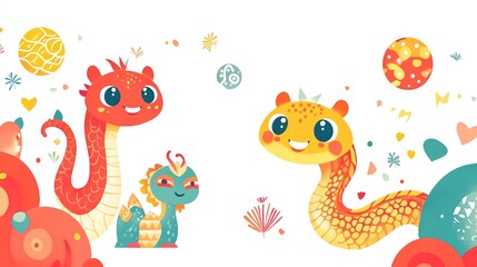 Bright and Playful Chinese Zodiac Snake Illustration in Vector Style on White Background