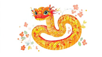 Obraz premium Bright and Playful Chinese Zodiac Snake Illustration in Vector Style on White Background