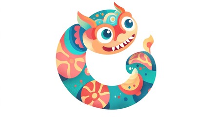 Naklejka premium Bright and Playful Chinese Zodiac Snake Illustration in Vector Style on White Background