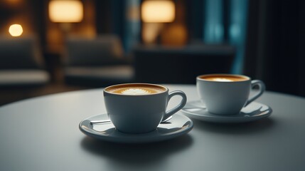 Fototapeta premium Baristas Arranging Coffee Cups in Soft Light