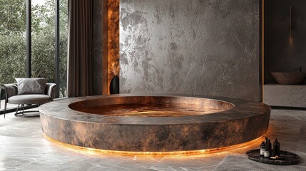 Fototapeta premium Modern Bathroom with Copper Bathtub and Illuminated Rim