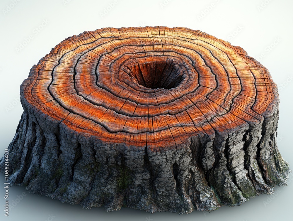 Poster Cross-section of a tree trunk with visible rings and a hollow center