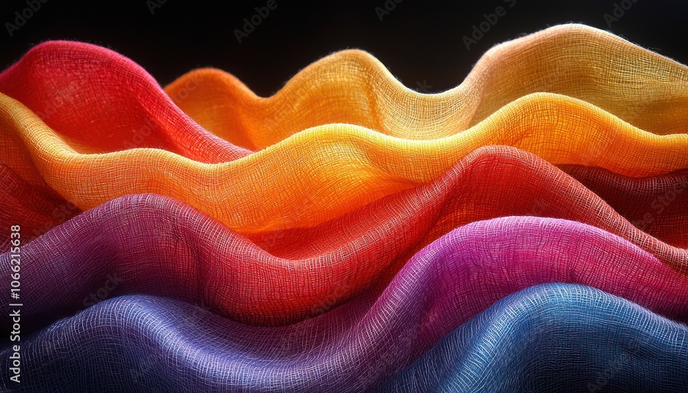 Poster Abstract Wave Pattern of Colorful Fabric with a Grid Texture