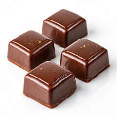 The nut chocolate,Directly above shot of cherries in box against white background,Pile of chocolate square candies with cocoa filling isolated on a white background.