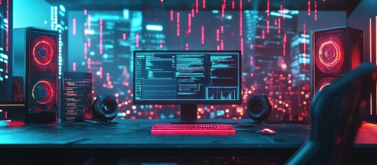 Obraz premium Cyberpunk Gaming Setup