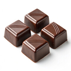 Chocolate thins with white cream filling isolated on white,Pile of chocolate square candies with cocoa filling isolated on a white background