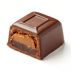 Chocolate thins with white cream filling isolated on white,Pile of chocolate square candies with cocoa filling isolated on a white background