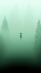 Naklejka premium Mysterious Woman with Umbrella in Foggy Forest Digital Art Illustration