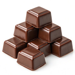 Chocolate thins with white cream filling isolated on white,Pile of chocolate square candies with cocoa filling isolated on a white background