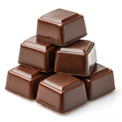 Chocolate thins with white cream filling isolated on white,Pile of chocolate square candies with cocoa filling isolated on a white background