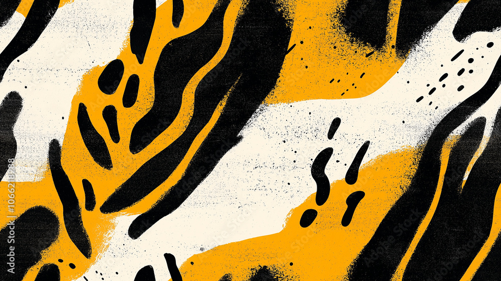 Poster abstract yellow and black brushstrokes creating dynamic visual texture