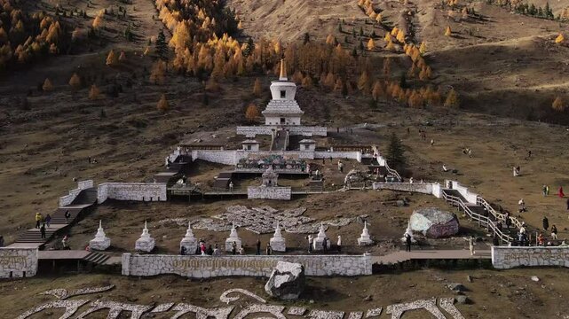 Drone aerial photography flying Landscape of Siguniang mountain or Four girls mountains with ,located in the Aba Tibetan and Qing Autonomous Prefecture in western Sichuan of China.