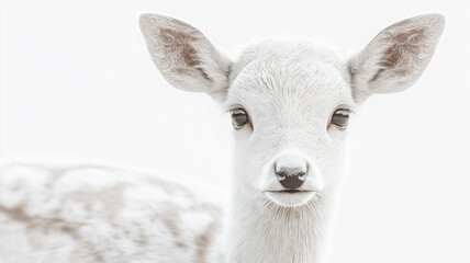 Obraz premium White fawn deer looking at camera on white background