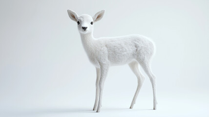 Obraz premium White fawn standing on white background: elegance and purity in wildlife
