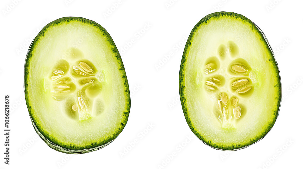 Poster fresh cucumber slices isolated on a transparent background generative ai