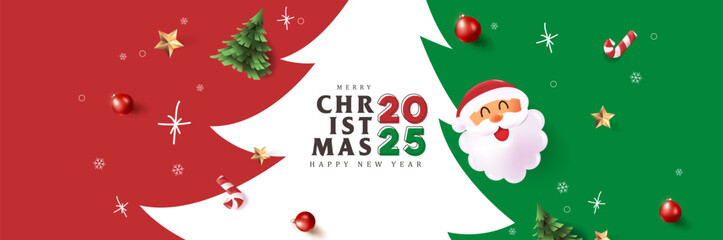 Merry Christmas and happy new year banner background with festive decoration for christmas
