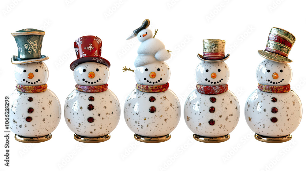 Poster charming collection of decorative snowmen on a transparent background generative ai
