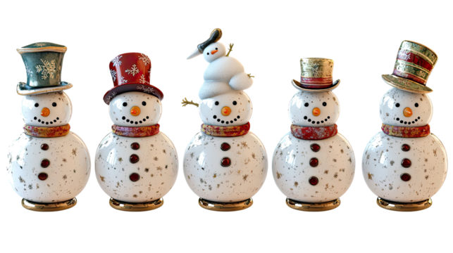 Charming Collection of Decorative Snowmen on a Transparent Background Generative AI