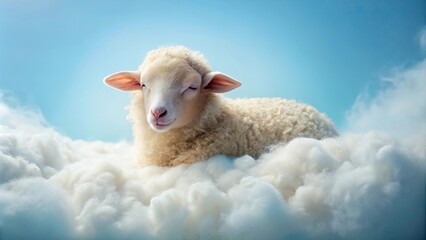 Little fluffy sheep peacefully sleeping on a soft white cloud , sheep, fluffy, soft, cute, adorable, animal, cloud, sky, dreaming
