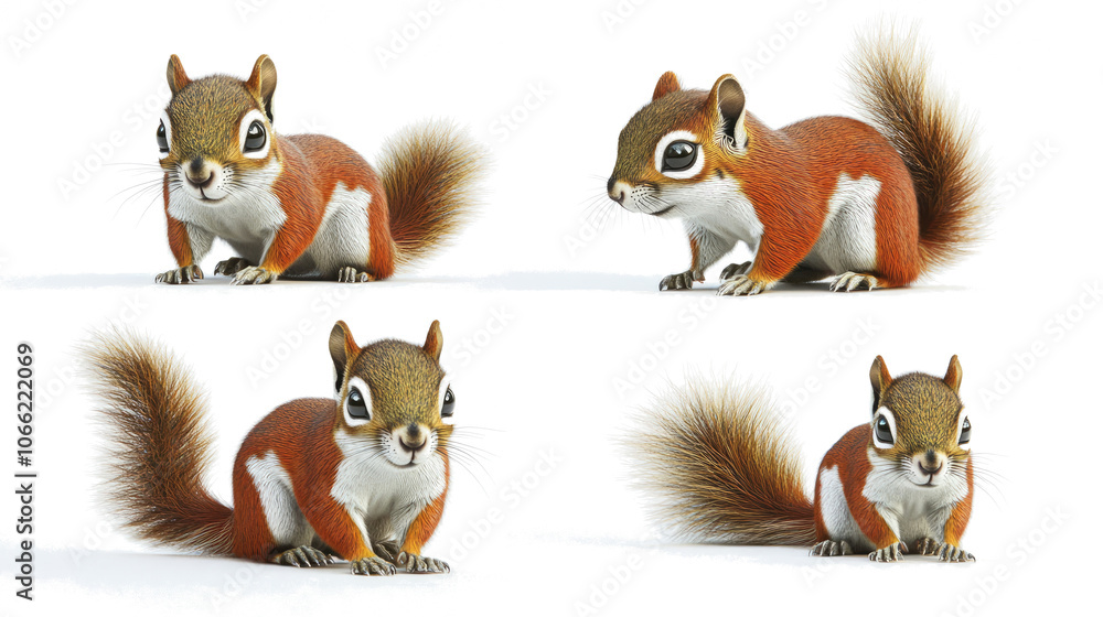 Poster squirrels in different angles on transparent background generative ai