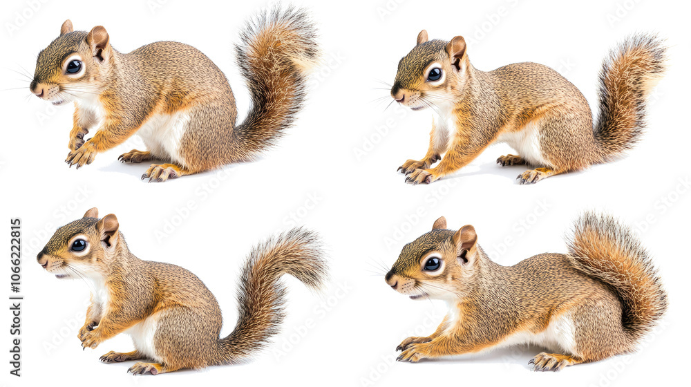 Aufkleber squirrels shot from different angles on white background generative ai