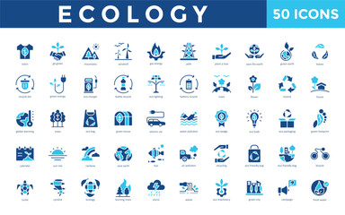 Ecology icon set with tshirt, go green, mountains, windmill, gas energy, pole, plant a tree, save the earth, green earth, leaves icon. Simple flat vector 
