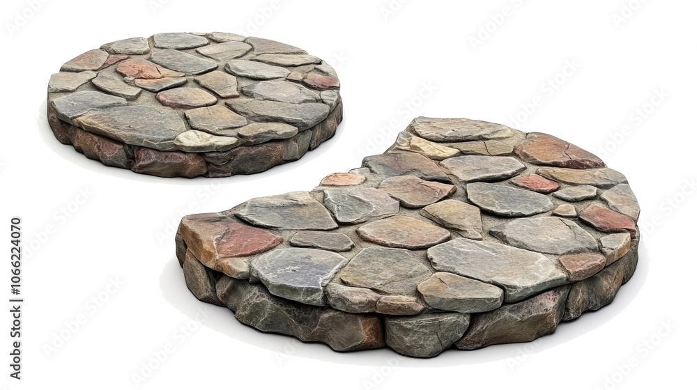 Poster round stone podium rocks in a set on a transparent background generative ai
